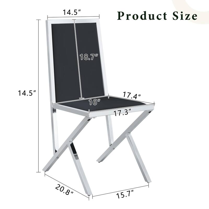 Set Of 4, Metal Framed Black PU Dining Chairs: Ergonomic Design, A Simple And Luxurious Choice