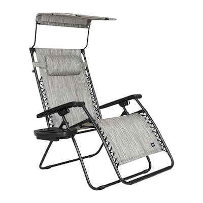 Bliss Hammocks 30" Wide XL Zero Gravity Chair w/ Adjustable Canopy Sun-Shade, Drink Tray, & Adjustable Pillow | Foldable - Grey