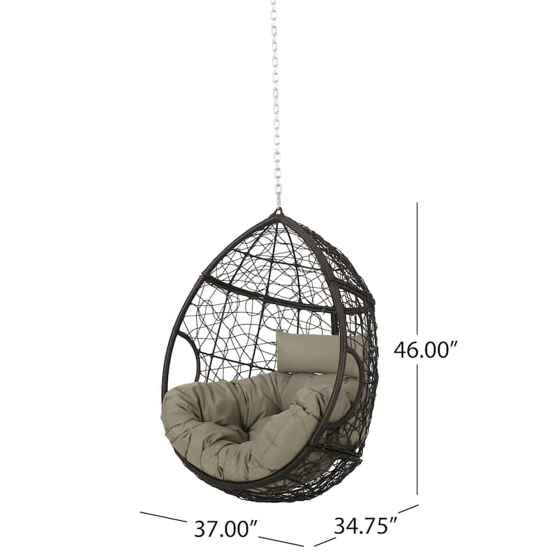 Outdoor Teardrop Hanging Basket Chair with Water-Resistant Tufted Cushion, Rattan Egg Chair, Wicker Swing Chair