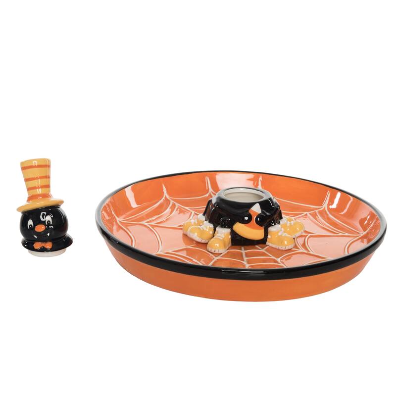 Transpac 12.25 in. Halloween Spider Chip and Dip Set of 2