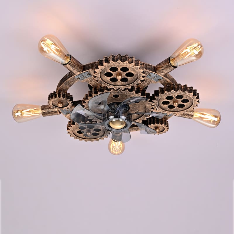 19.6" Farmhouse ceiling fan light and remote, Industrial Caged Ceiling Fan Light, Retro Ceiling Fan Lights with 7 Blades
