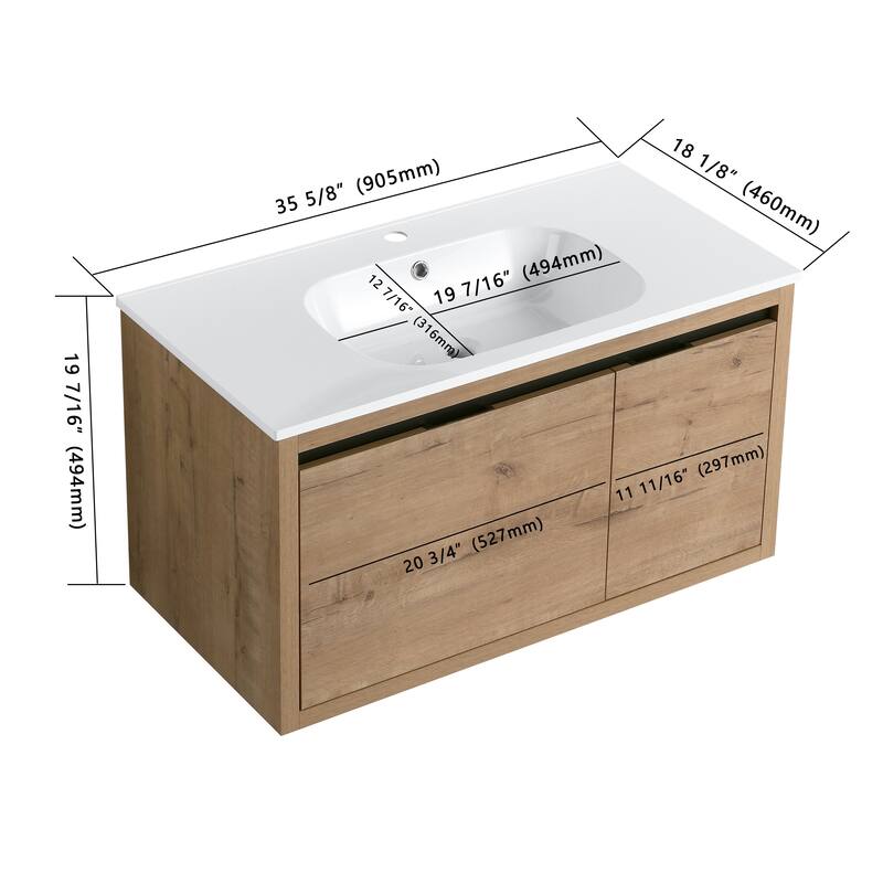 Bathroom Vanity With Sink In 36 Inch, Floating Bathroom Vanity With Soft Close Door