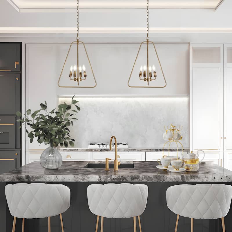 Modern Gold 4-Light Lantern Chandelier Dimmable Pendant for Kitchen Island Foyer - Brass Gold - 15.7"Dx20.9"H