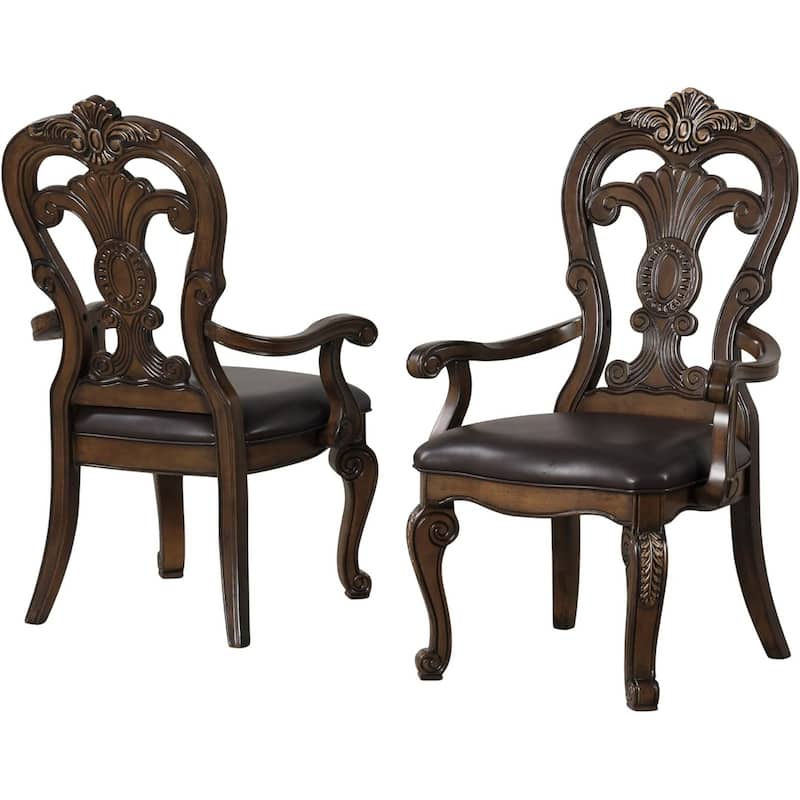 Traditional Arm Chairs Set Dark Brown Finish