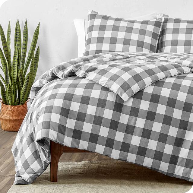 Bare Home Soft Hypoallergenic Microfiber Duvet Cover and Sham Set - Plaid - Heather Charcoal - King - Cal King
