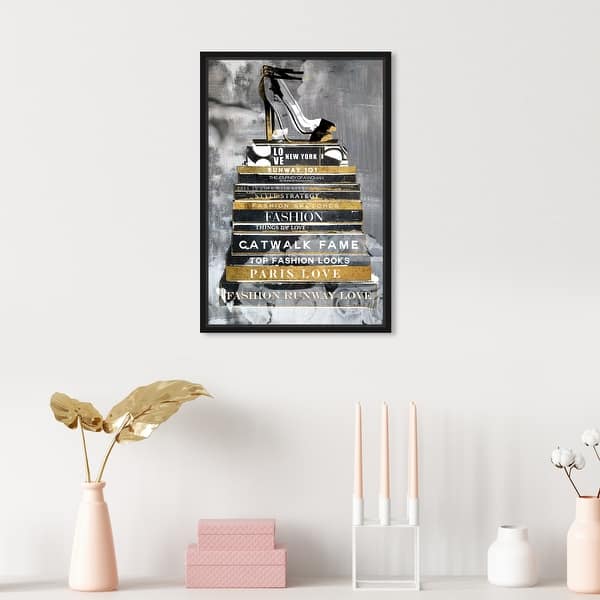  Oliver Gal Fashion and Glam Contemporary Canvas Wall Art Party  Shoes & Glam Books Ready to Hang Home Decor 16 in x 20 in Gold and Brown  Canvas Art for Bedroom 