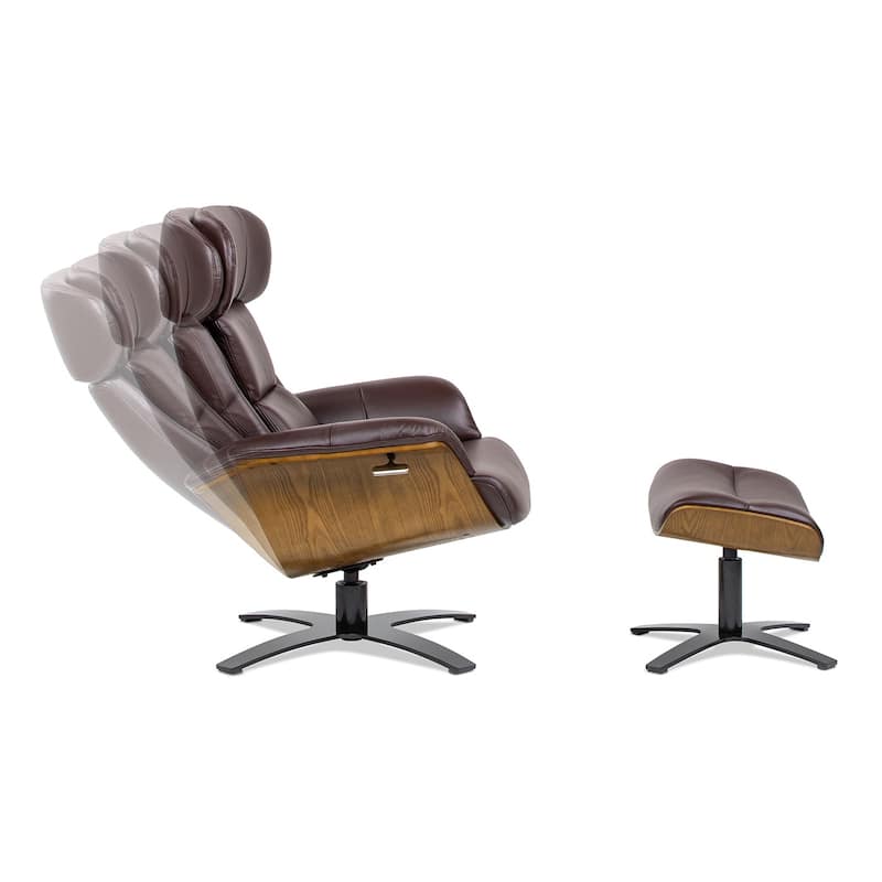 Jovan 31.5" Genuine Leather Recliner Lounge Chair with Ottoman