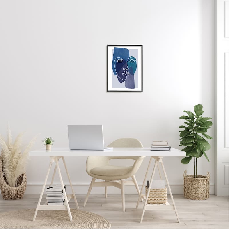 Stupell Bold Face Line Doodle Modern Geometric Shapes Framed Wall Art - Blue