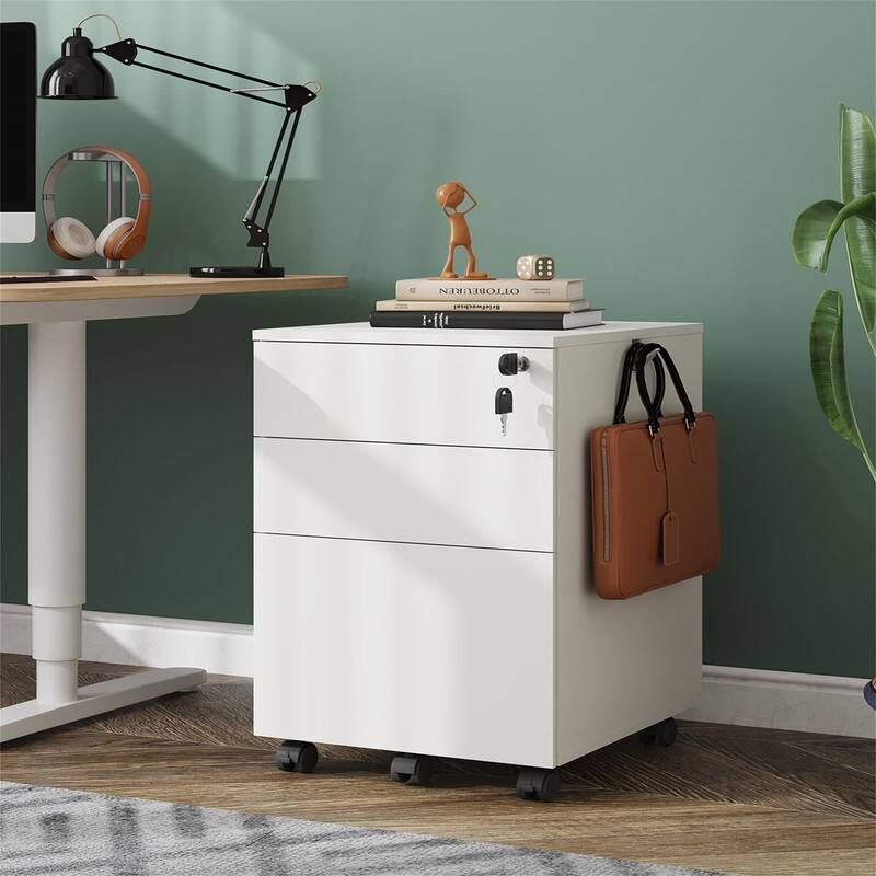 3 Drawer File Cabinet with Lock - 17.7"D x 15.5"W x 25.8"H - White