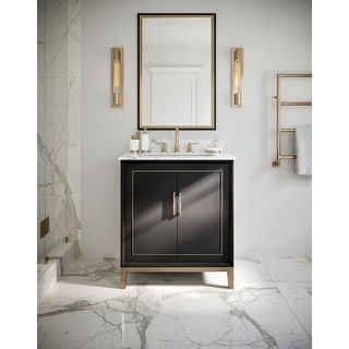 Gracie 30" Bathroom Vanity, Black/Satin Brass with Carrara Marble top