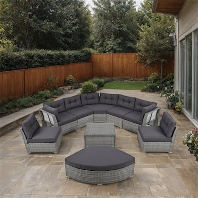 Patio Rattan Furniture Set with Cushions and Center Table