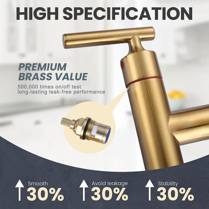 WOWOW Double Handle Bridge Kitchen Faucet with Side Sprayer