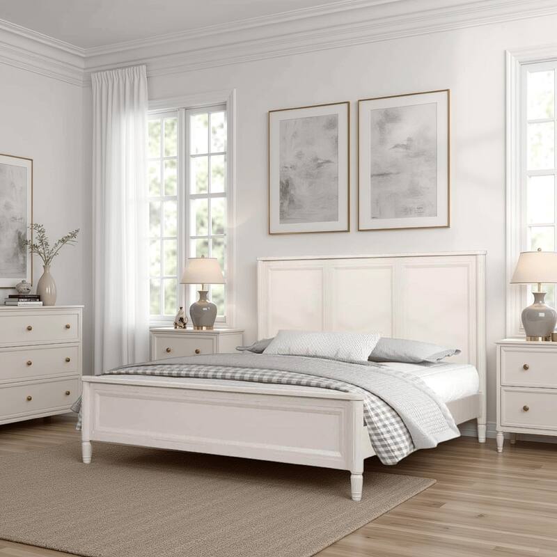 Alta Queen Size Bed, Classic French Design, White Solid Wood Frame