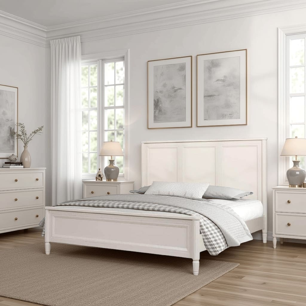 Alta Queen Size Bed, Classic French Design, White Solid Wood Frame