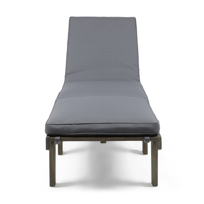Roomfitters Outdoor Wooden Chaise Lounge with Adjustable Backrest and Cushion, Grey