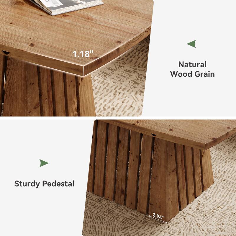 47-Inch Solid Wood Coffee Table, Rectangular Center Table for Living Room