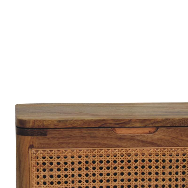 Stylish and Minimalist Wood Lid-up Storage Stool with Rattan Design