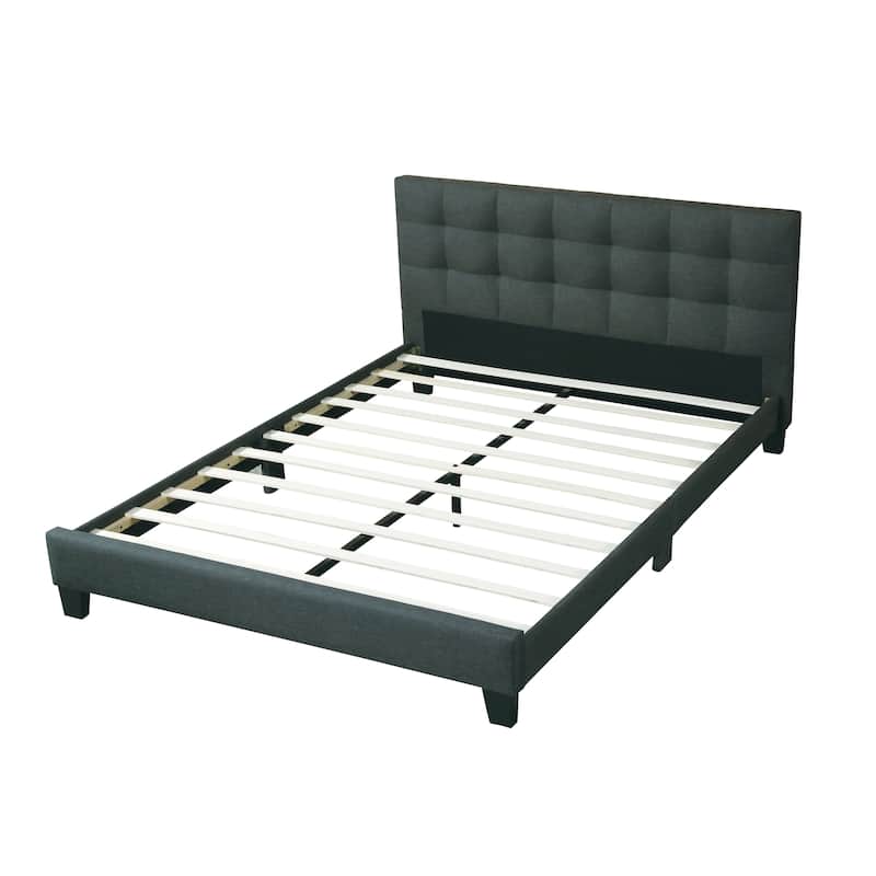 Modern 1pc Queen Size Bed Charcoal Polyfiber Tufted Headboard Platform Bedframe Bedroom Furniture