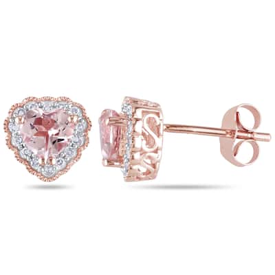 Miadora 10k Rose Gold Morganite and 1/10ct TDW Diamond Earrings Heart (H-I, I2-I3)
