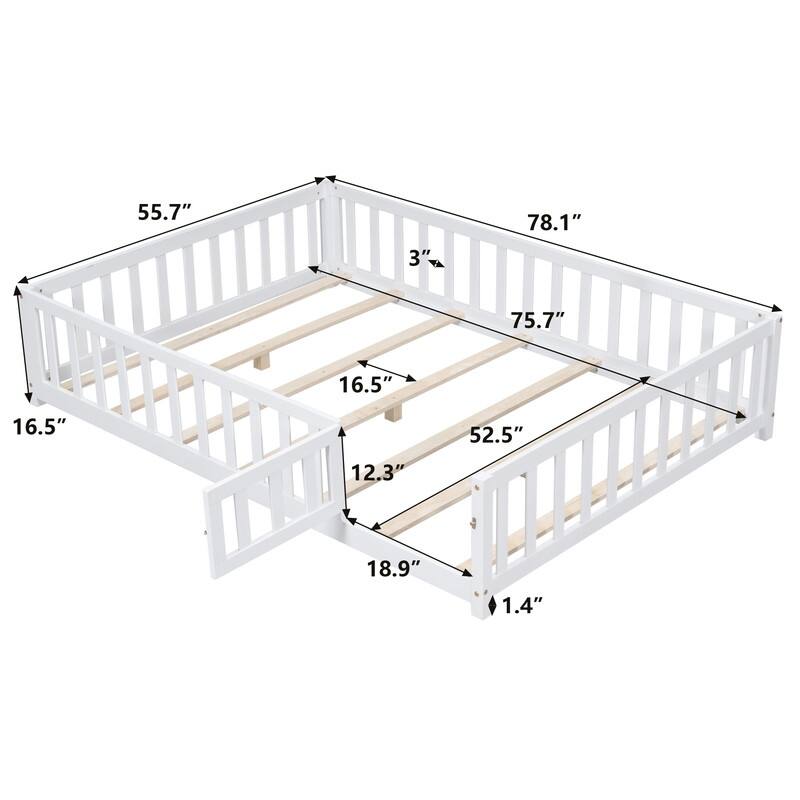 Full Size Floor Bed Frame with Support Slats for Toddlers