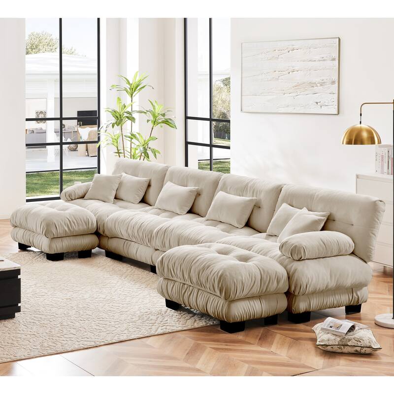 4-Seater U-Shaped Free Combination Modular Sofa with 2 Ottomans