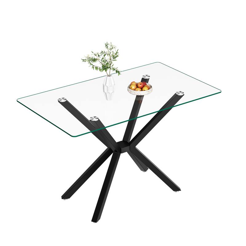 47.24" Rectangular Clear Tempered Glass Dining Table,Stylish Design with Metal Legs, Kitchen Table for Dining Room