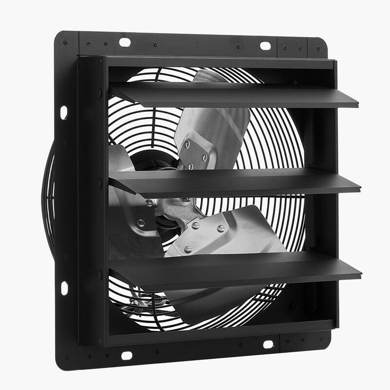 10 inch Shutter Exhaust Fan, Attic Vent Fan with Smart Programming Variable Speed Temperature Control, 1000 CFM, EC Motor, Timer - Black