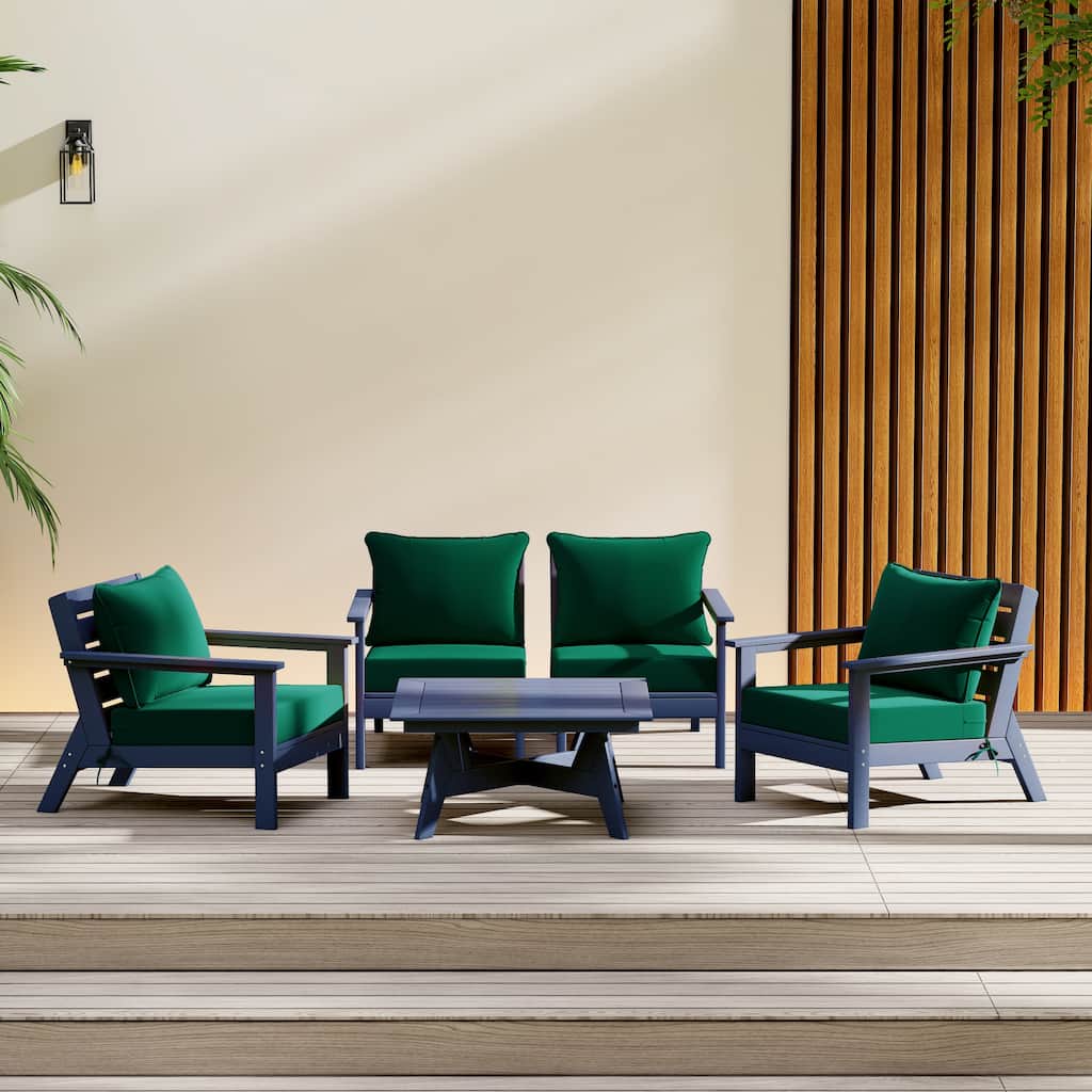 Birchwood All Weather HDPE Outdoor Patio Navy Blue Deep Seating Conversation Set (5-Piece Set)