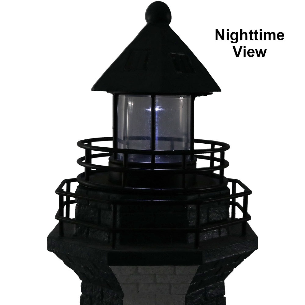Sunnydaze Red Striped Solar LED Nautical Lighthouse Outdoor Light Decor 36" 