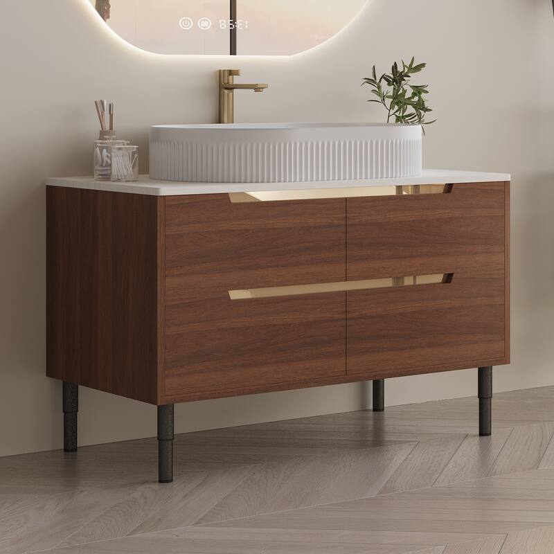 36 inch Bathroom Vanity, Freestanding or Wall Mounted with Ceramic Integrated Sink & Soft-Close Drawers