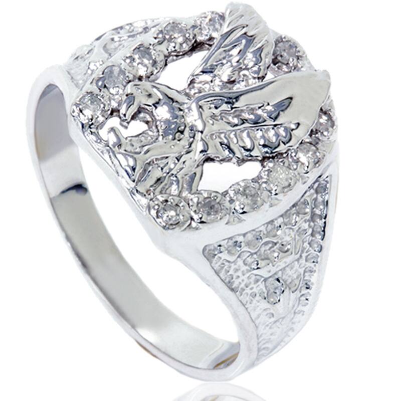 Mens Diamond American Eagle Ring 10K White Gold