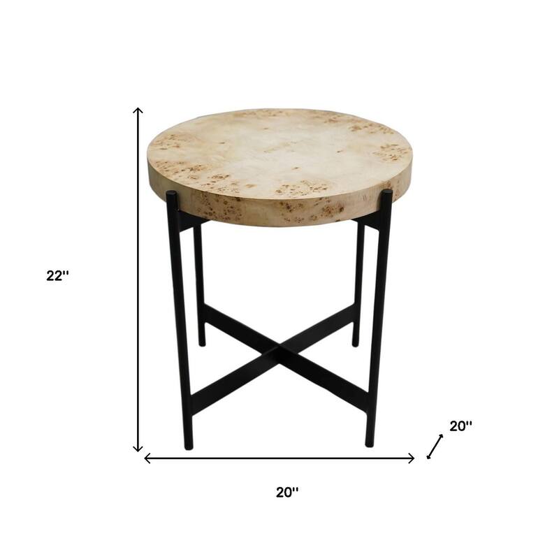 HomeRoots 22" Black And Brown Wood And Metal Round End Table - 22