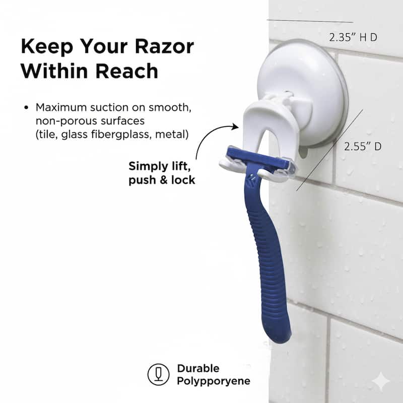 Evideco Men Bath Razor Holder with Push and Lock Strong Suction Cup White