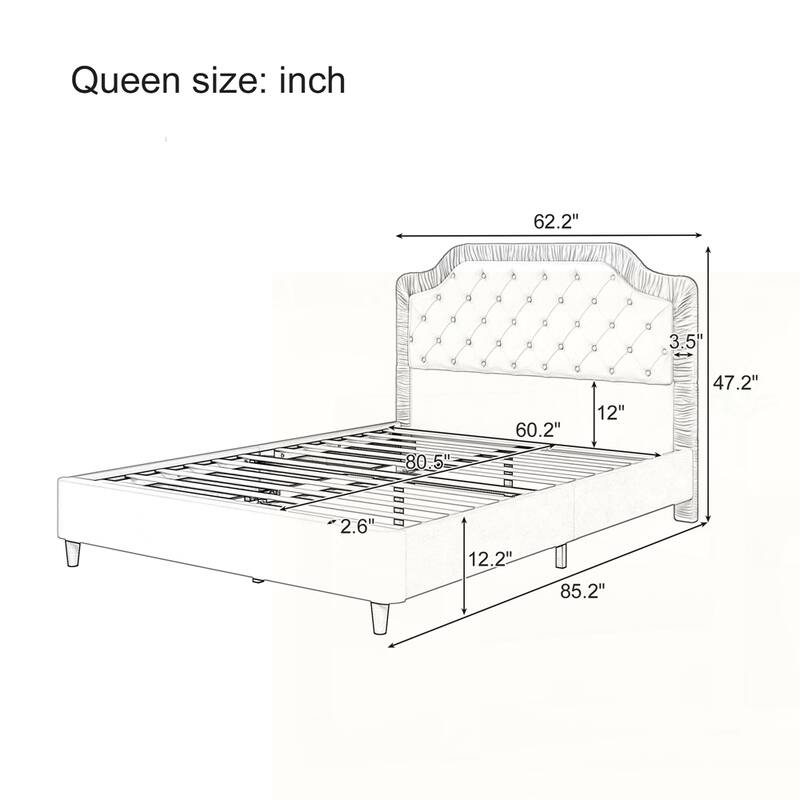 Upholstered Bed with Ruched and Button Tufted Headboard