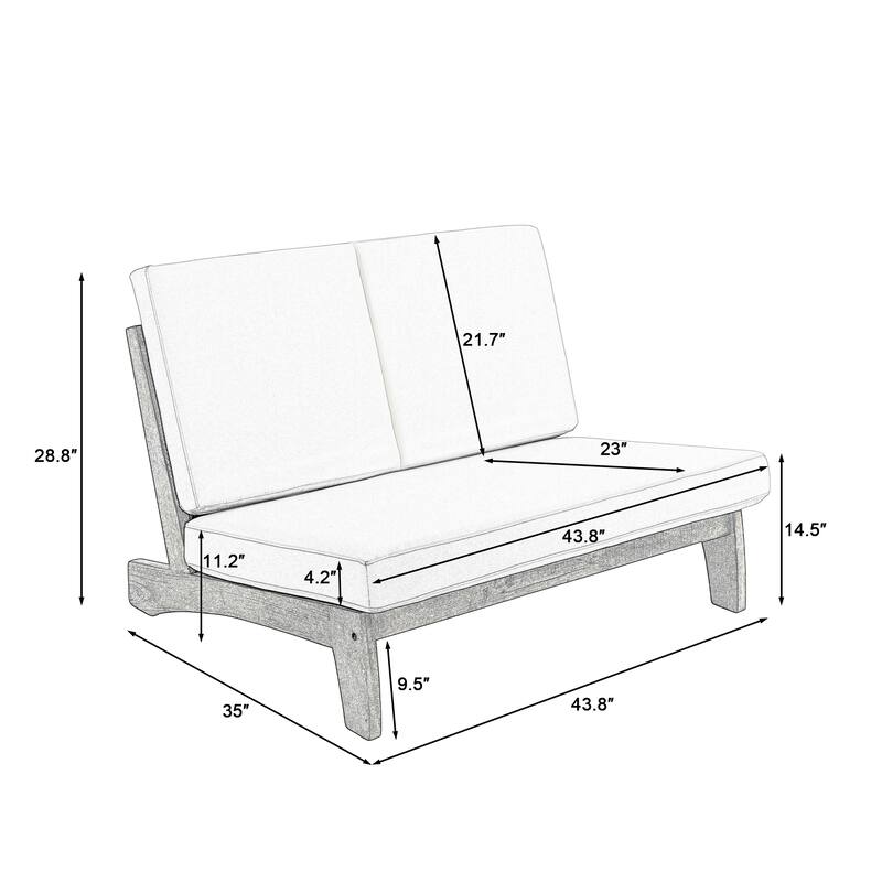Acacia Wood Outdoor Armless Club Chair With Waterproof Cushion