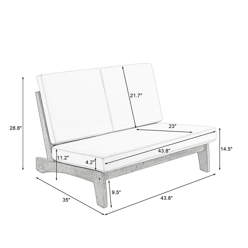 Sectional Wood Furniture 2 Seat Armless Patio Sofa