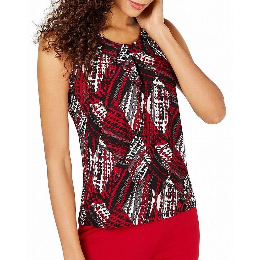 Shop Kasper Womens Tank Blouse Small Pleated Neckline Abstract