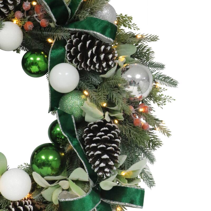 Puleo International 26" Pre-Lit Artificial Adorned Christmas Wreath