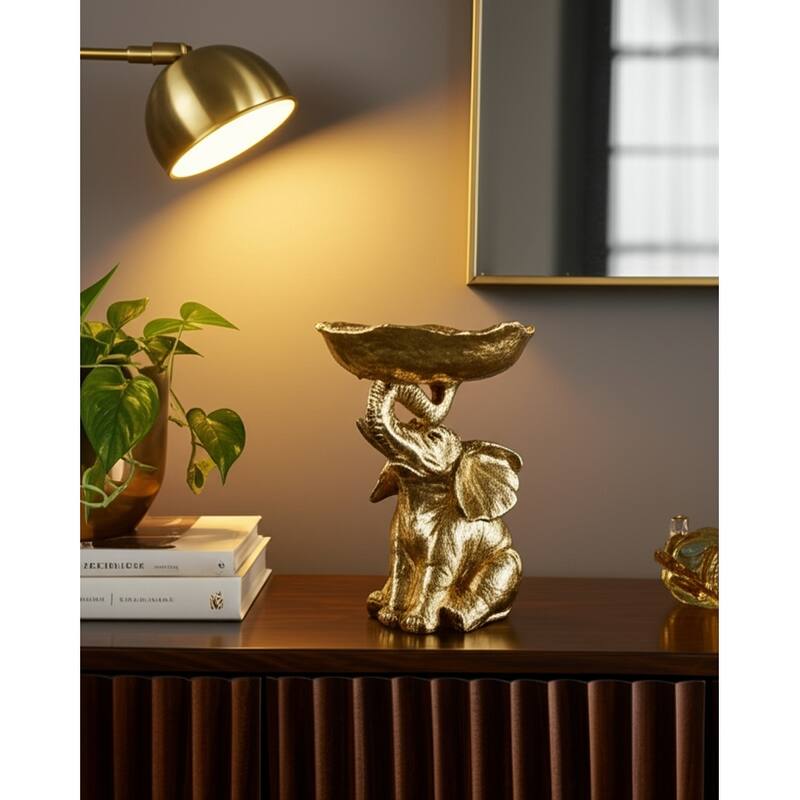 Resin Decorative Bowl On Elephant-Shaped Base for Home Decor - 6" Gold - 4.25" x 5" x 6"