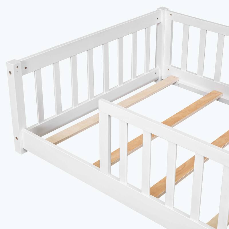 Durable Floor Platform Bed with Fence