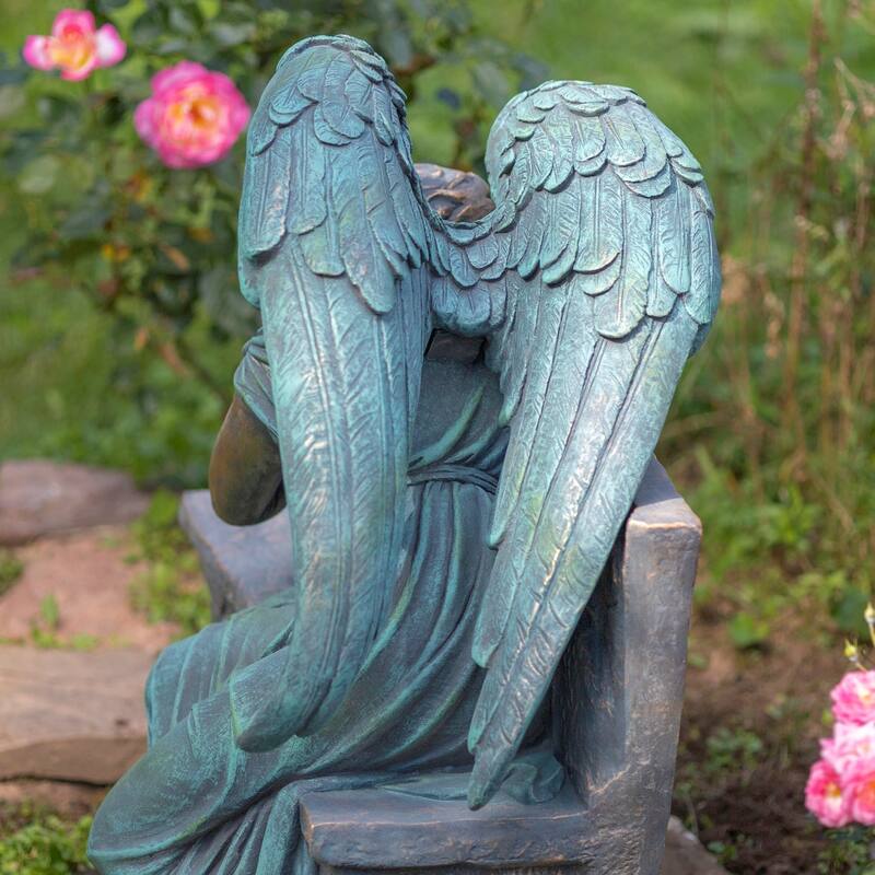 35" T Magnesium Napping Angel On Bench in Antiq. Bronze "Seraphina"