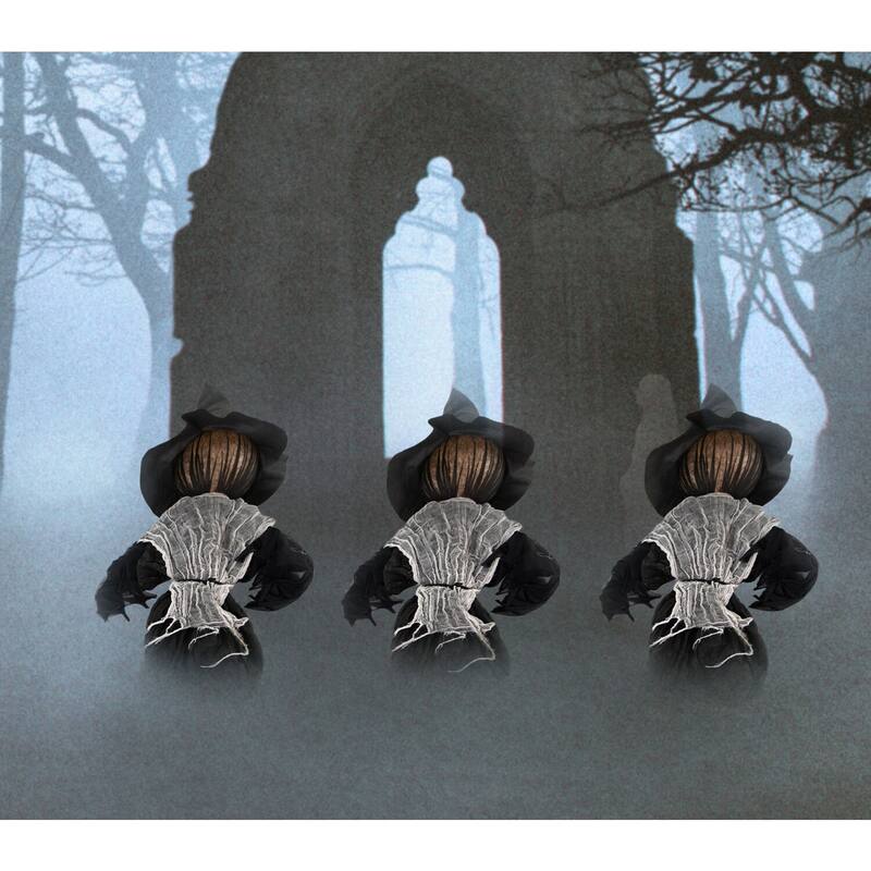 Haunted Hill Farm Lawn Decor Witches, Outdoor Halloween Decoration, Light-Up White, Hanging Option