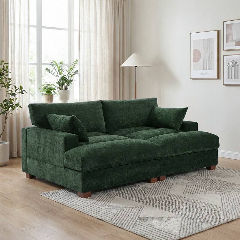 Modern Modular Sectional Sofa Chaise Couch Bed - Chenille/Green - Symmetrical
