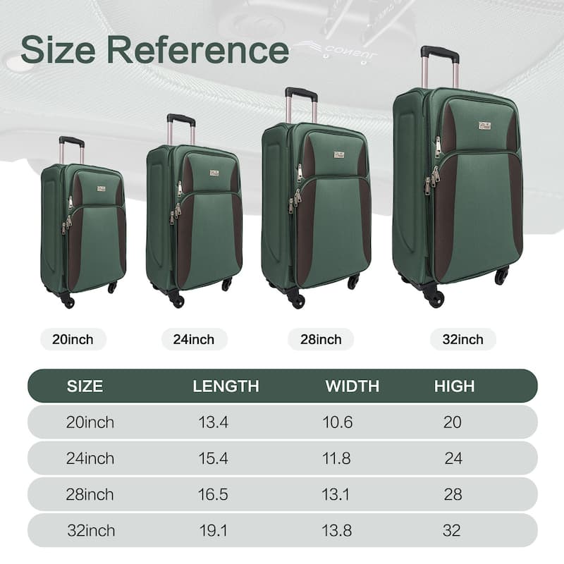 SoftshellLuggage Expandable 4 Piece Set Suitcase Softside Lightweight Luggage Travel Set