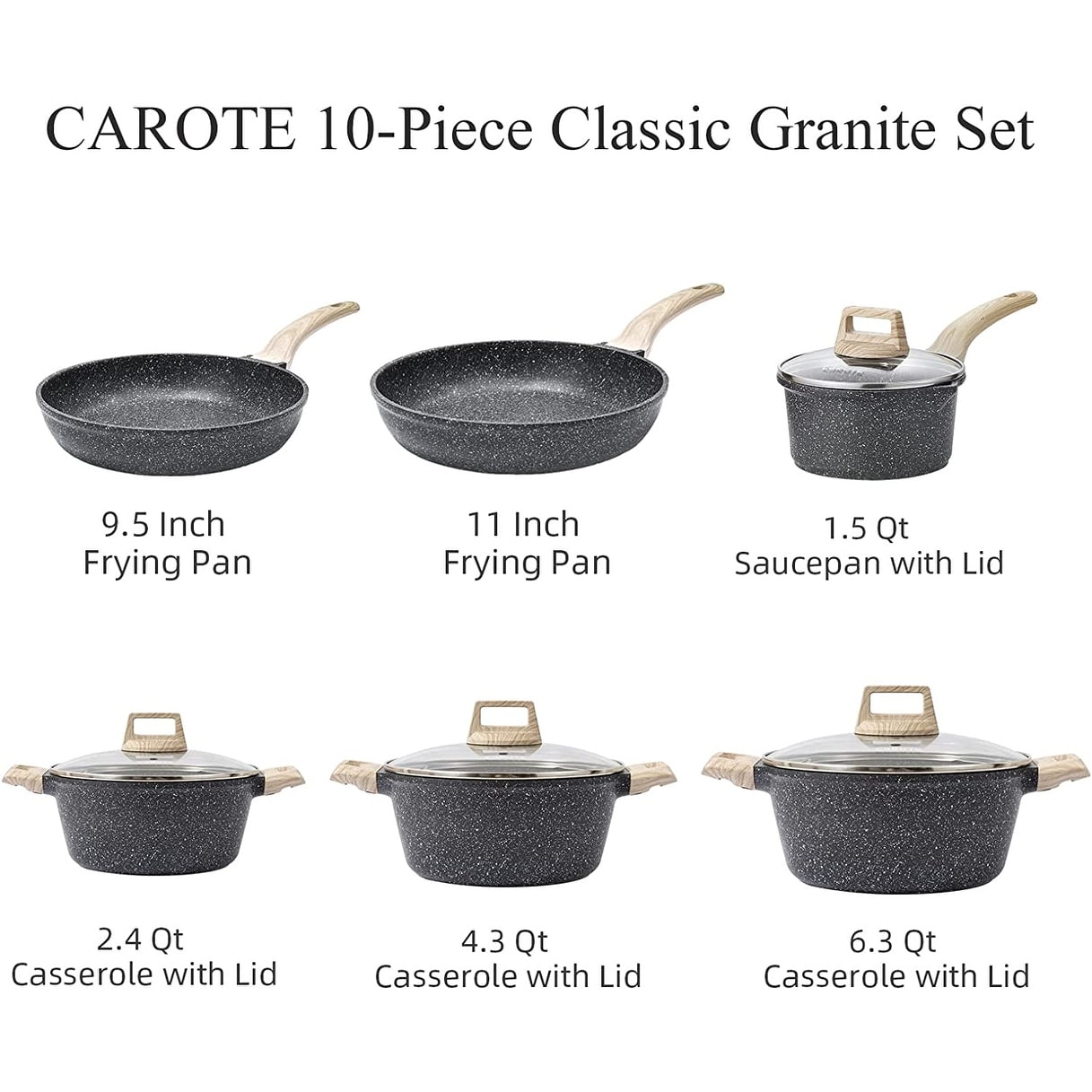 CAROTE 11pcs Cream White Pots and Pans Set, Nonstick Cookware Sets