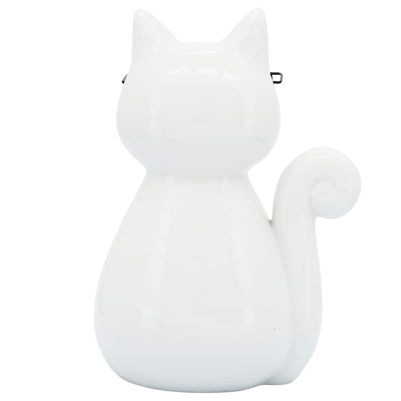 Sagebrook Home Porcelain Cat Statue White Kitty with Glasses Decorative Sculpture