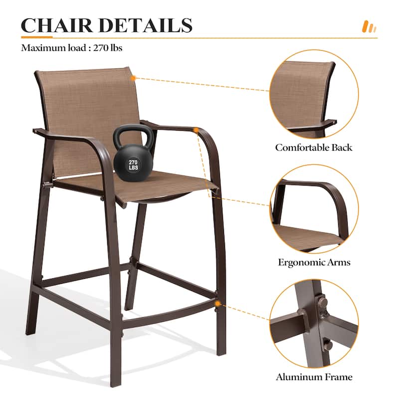 Crestlive Products Outdoor Outdoor Cast Aluminum Swivel Bar Stools with Sunbrella Cushion