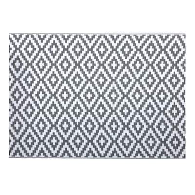 Nuu Garden Outdoor Reversible Rug, Rectangular Foldable Mat, Camping, RV, Gray & White Color