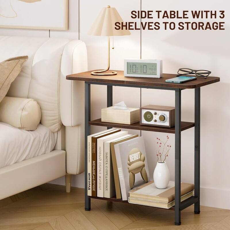 3-Tier End Table for Small Space with Wide Storage Tabletop
