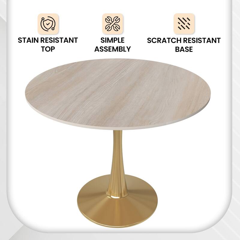 Bristol Round Dining Table 35 in. Sintered Stone Tabletop & Brushed Gold Stainless Steel Pedestal Base